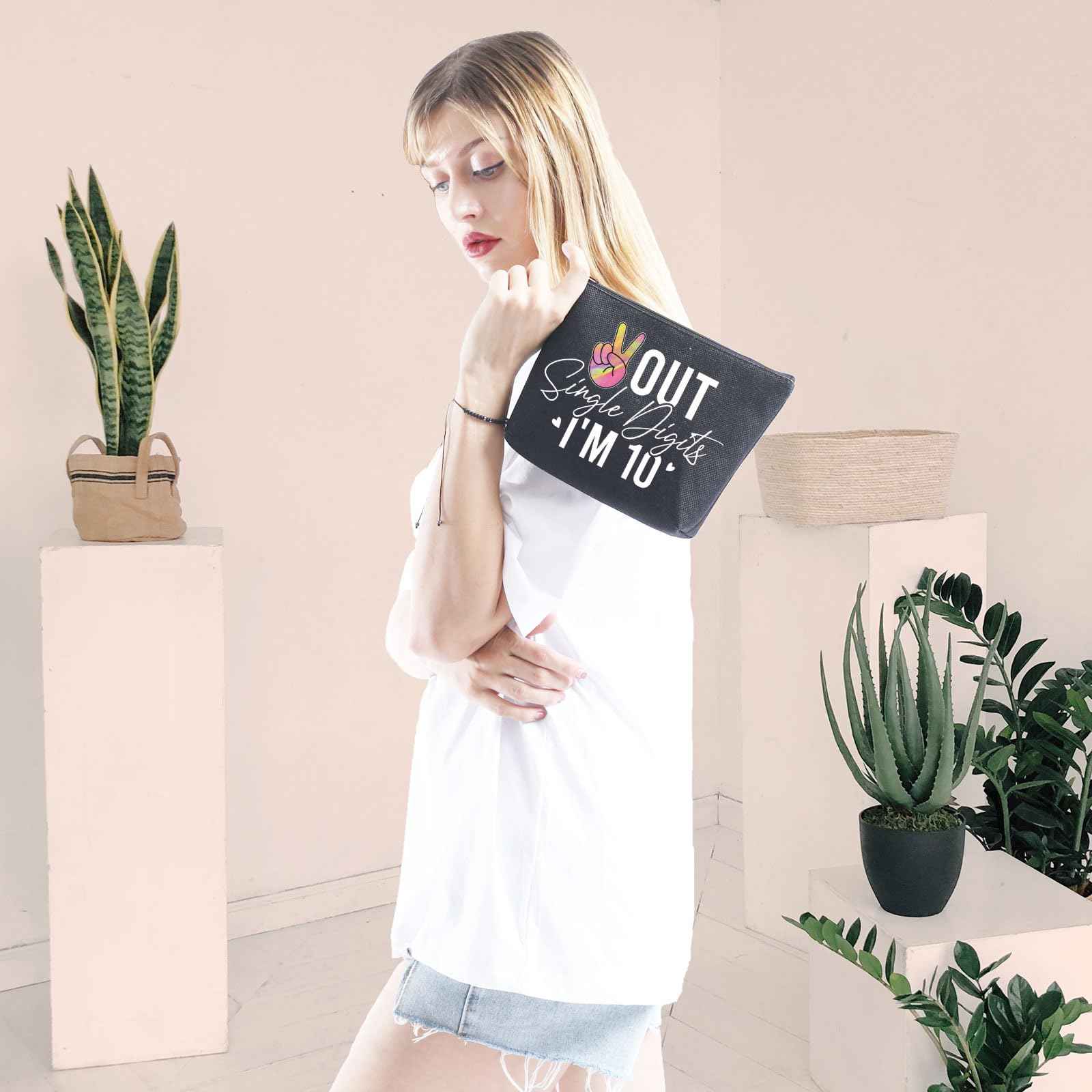 GJTIM Tenth Birthday Gift Double Digit Birthday Gift Peace Out Single Digits I’m 10 Makeup Bag (Out Single Black)