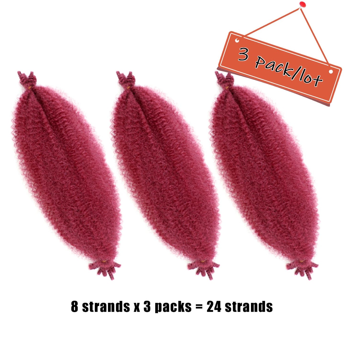 IXIMII Springy Afro Twist Hair 16 Inch 3 Packs Burgundy Pre-Separated Kinky Marely Twist Braiding Hair Soft Crochet Wrapping Hair Pre-Fluffed Synthetic Hair Extensions for Women