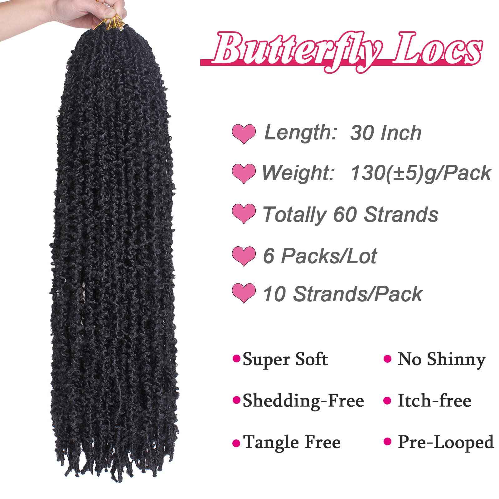 Leeven 30 Inch Long Butterfly Locs Crochet Hair 6 Packs Distressed Locs Crcoeht Braids Hair Natural Black Pre looped Synthetic Messy Goddess Butterfly Soft Locs Crochet Hair Extensions 1B#