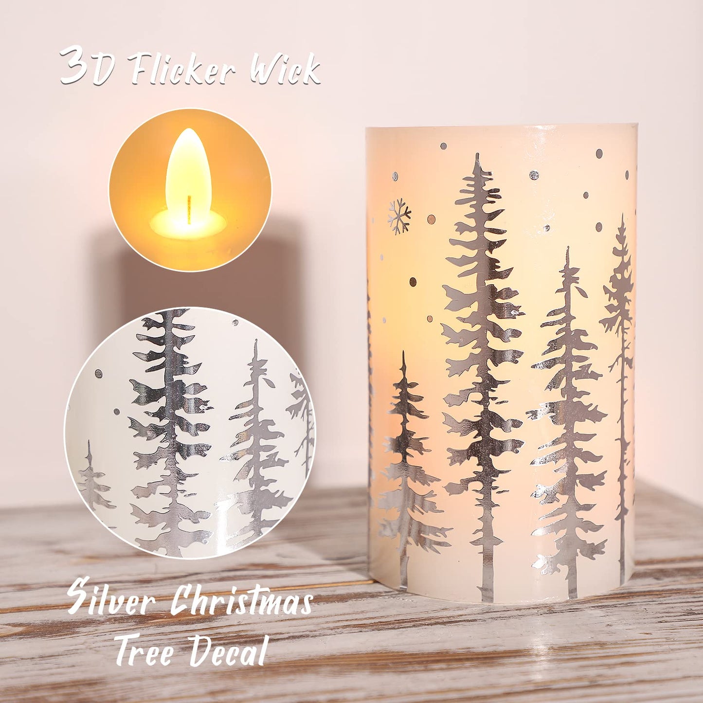 REVELBUNNY Christmas Tree LED Candles Battery Operated Flickering Flameless Candles with Remote Timer, Real Wax Pillar Candles for Birthday Home Holiday Decoration Christmas Gifts, Set of 3