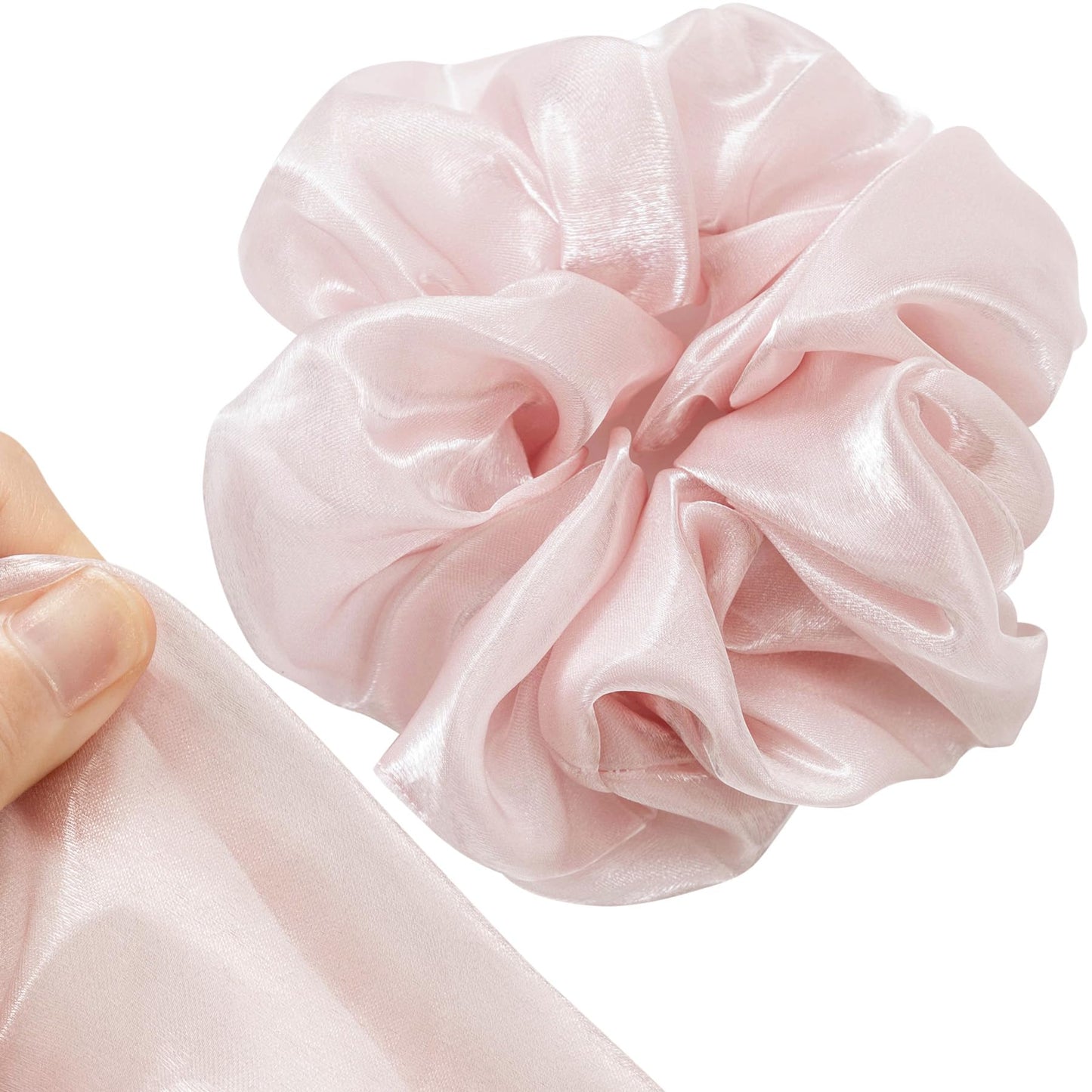 ACCGLORY Extra Large Hair Scrunchies, 7 Inches Pearls Scrunchies for Women Girls, Oversized Gauze Scrunchie Ties, Big Hair Accessories for all hair styles (Pink Satin Scrunchy)