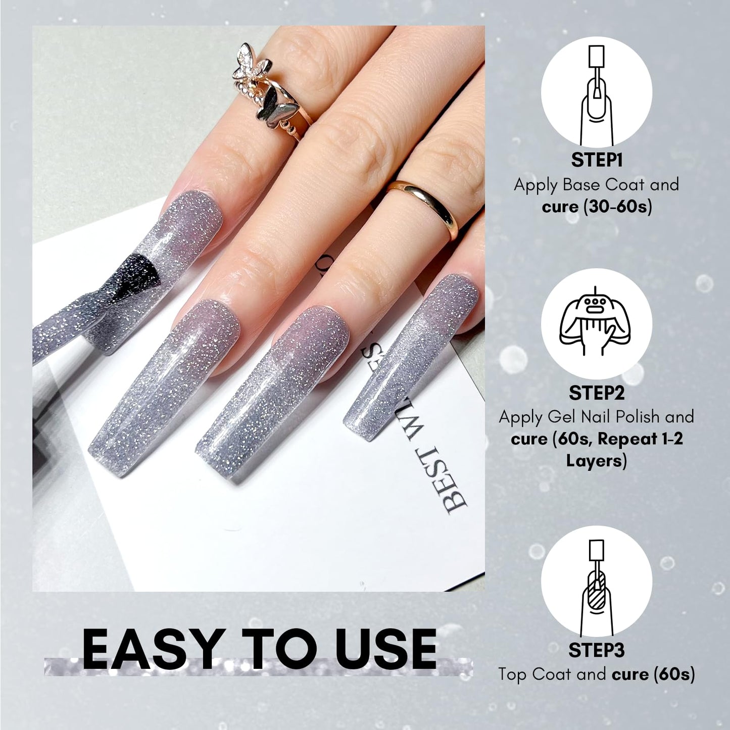 Makartt Reflective Glitter Gel Nail Polish RING ON IT Sparkling Disco Soak Off Diamond Gel Nail Art Christmas Gift DIY Manicure Salon at Home Glamour Shine Grey 15ML