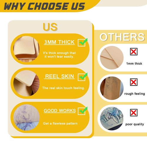 3MM Tattoo Fake Skin - Narkysus 15Pcs Tattoo Skin Practice 3mm Thick Blank Practice 7.4x5.6" Double Sides for Beginners and Artists Supplies