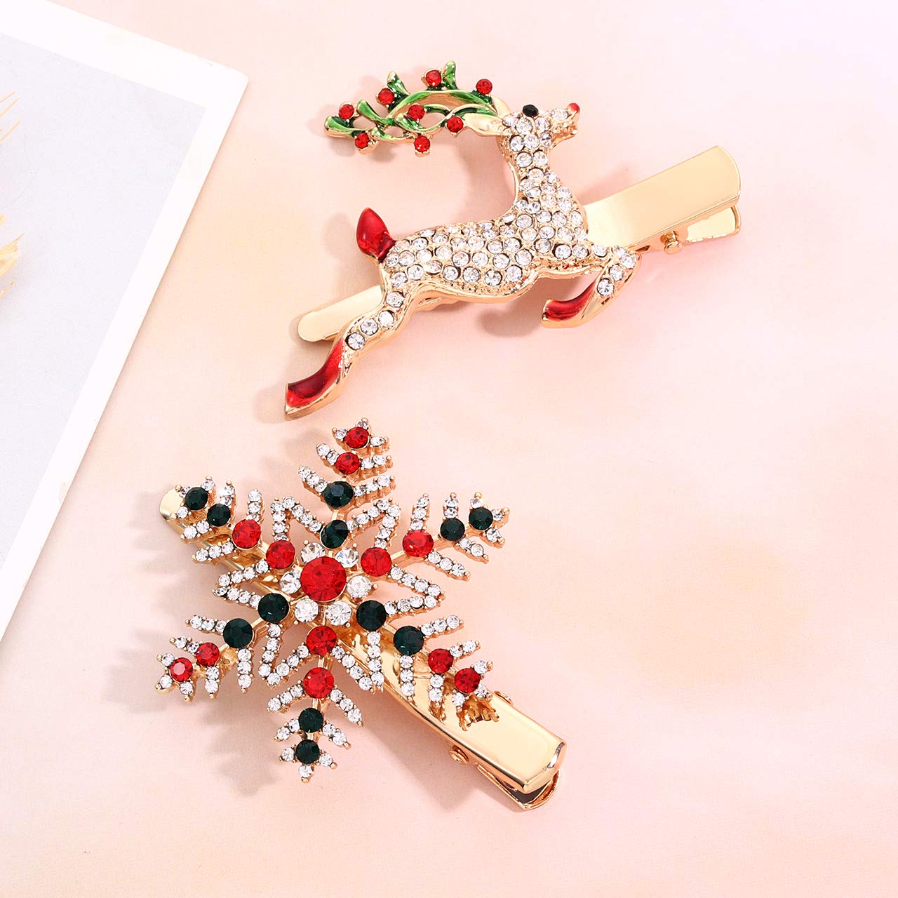 Christmas Hair Clips for Women Girls Xmas Reindeer Wreath Hair Clip Holiday Rhinestone Snowflake Hairpins Festive Hair Barrettes Party Headwear Gifts (Style B Reindeer+Snowflake)