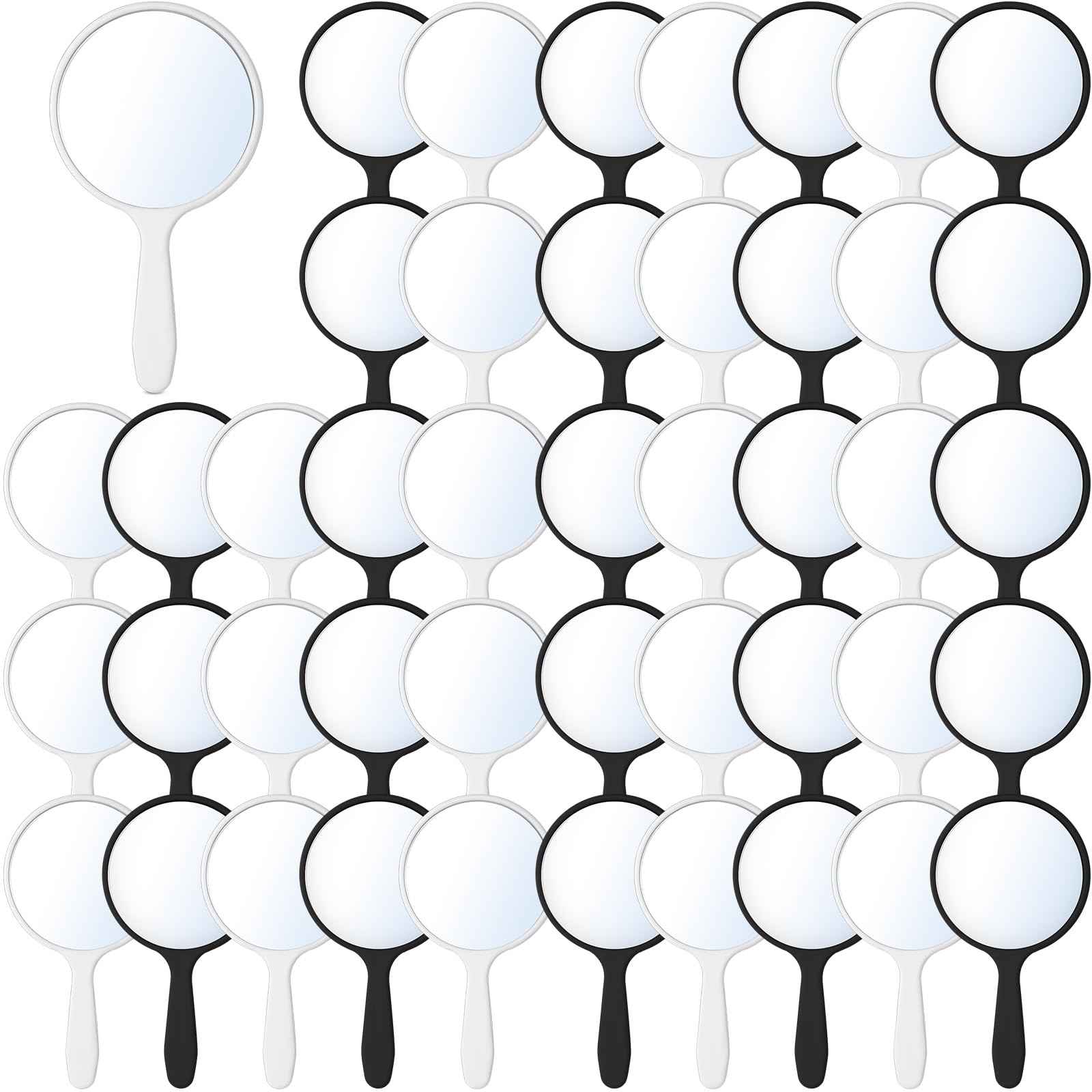 Jetec 50 Pcs Handheld Mirror with Handle, 3.94" L x 2.17" W, Small Portable Round Mirror Bulk for Kids Travel Makeup Classroom Camping Daily DIY Crafts (Black, White)