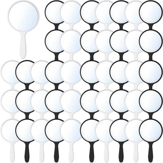 Jetec 50 Pcs Handheld Mirror with Handle, 3.94" L x 2.17" W, Small Portable Round Mirror Bulk for Kids Travel Makeup Classroom Camping Daily DIY Crafts (Black, White)