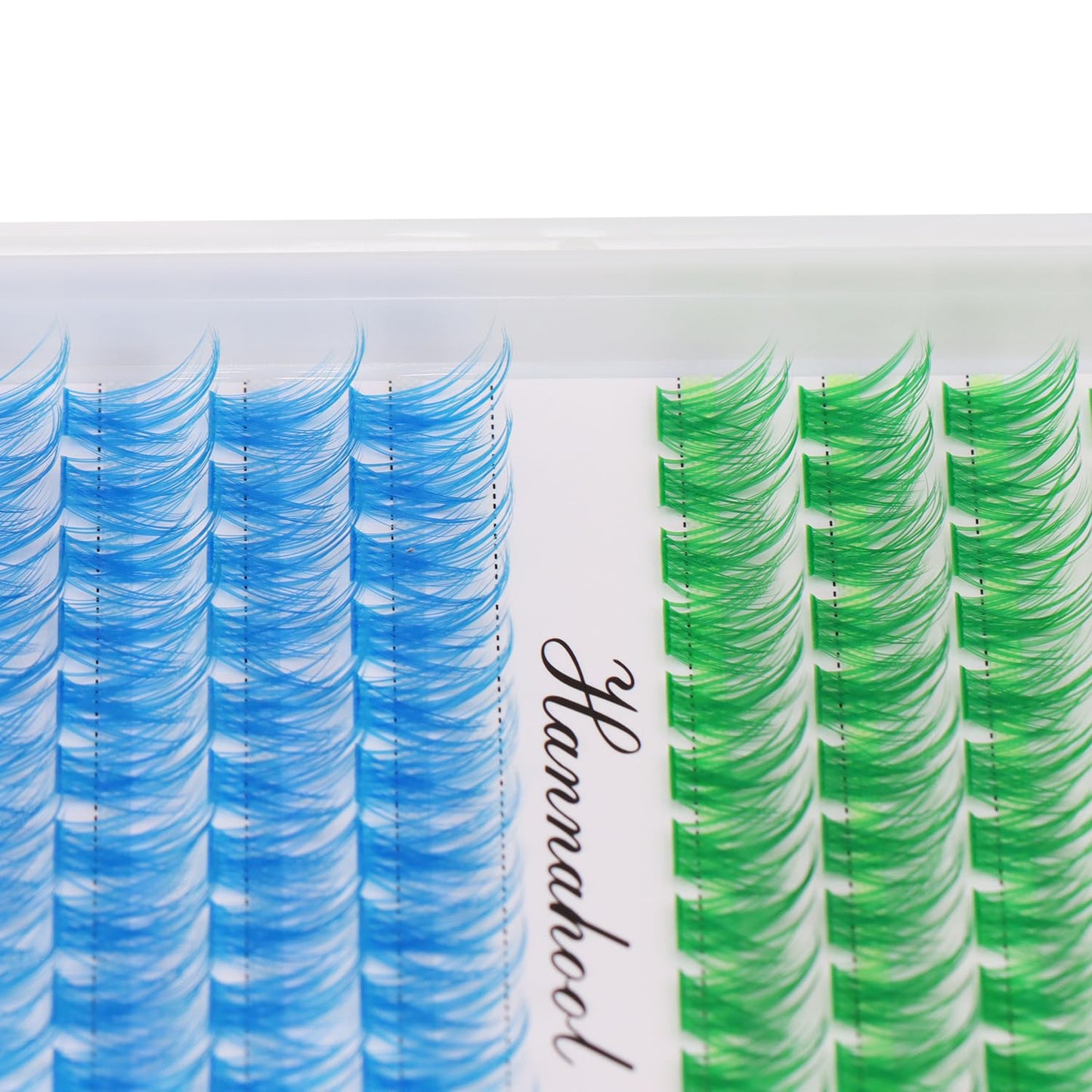 Hannahool 12rows-Large Tray Mixed 8-10-12-14-16mm/Mixed 14-15-16mm/Mixed14mm-16mm/Mixed 18-20mm Wide Stem Individual False Eyelashes Dramatic Black Cluster Eyelashes (LC07-Green-blue-14-16mm)