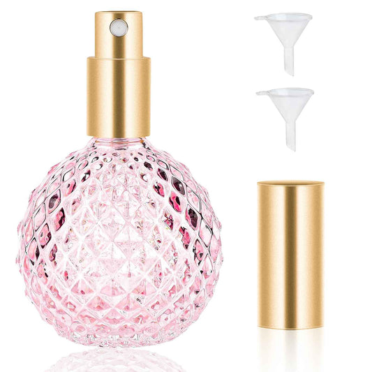 Gsteng Pink Vintage Perfume Bottles Empty, 3.4oz 100ml Refillable Glass Perfume Atomizer, Reusable Travel Cologne Dispenser for Liquid Cosmetic Home Decor