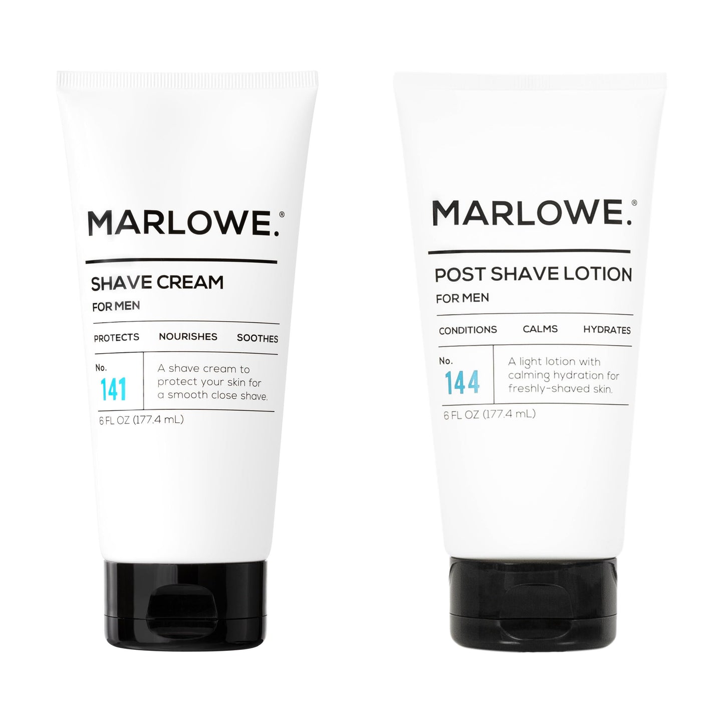 MARLOWE. Shave Cream No. 141 & Post Shave Lotion No. 144 – 6oz Each – Conditioning Shave Cream & Aftershave Lotion for Smooth, Soothing, Close Shave – Men's Shaving Kit Essentials, 2-Pack