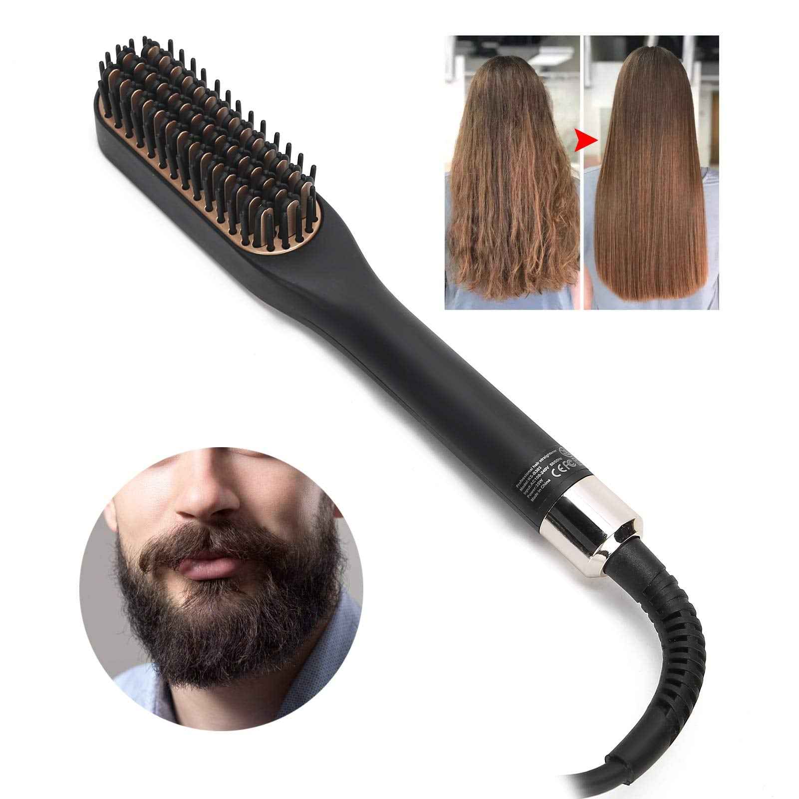 Beard Straightener for Men - Heated Beard Brush Comb for Short to Medium Beards - Costume Accessories and Grooming Gifts for Men (US Plug)