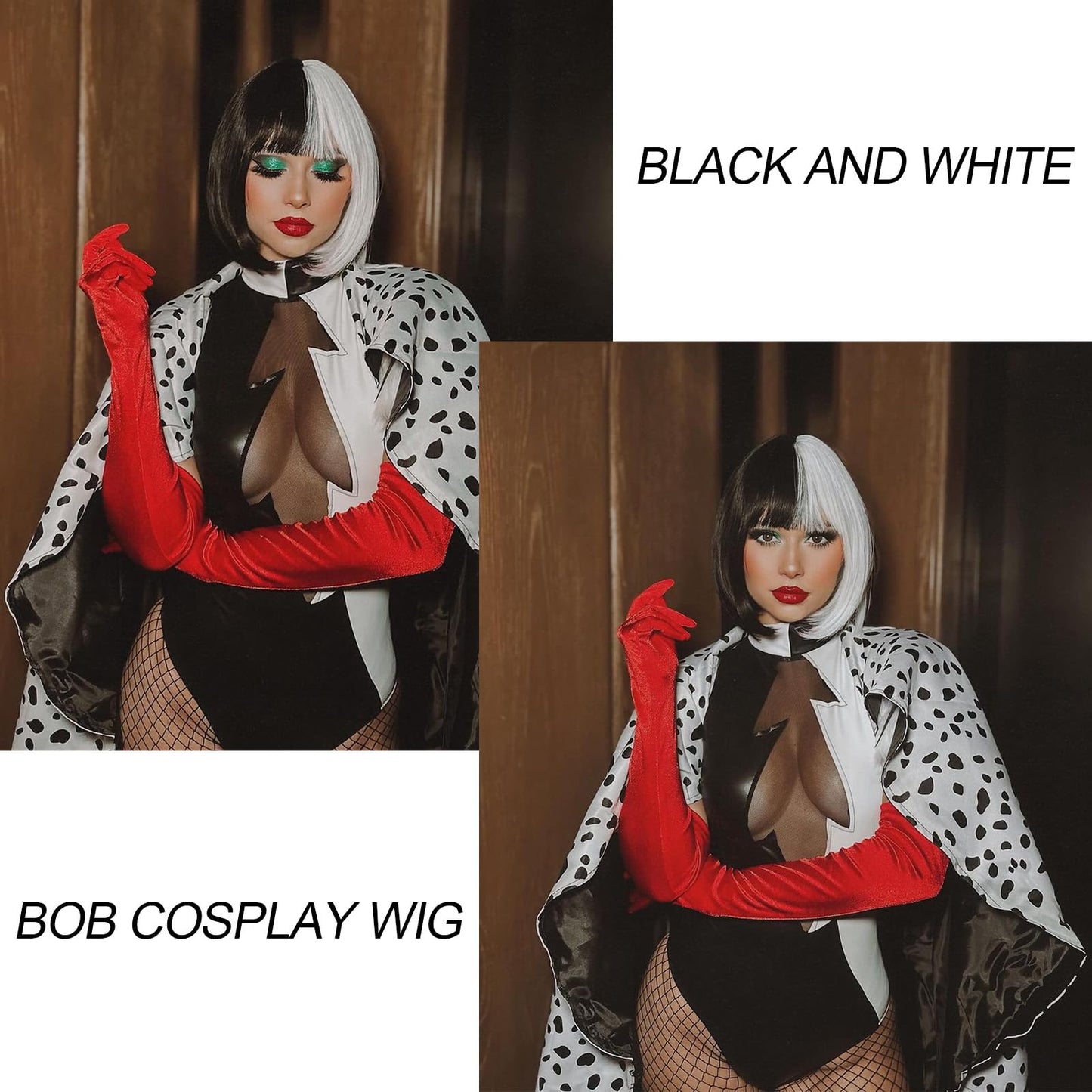 G&T Wig Black and White Bob Wigs for Women Costume Half Black and Half White Wigs for Halloween Cosplay Party Use