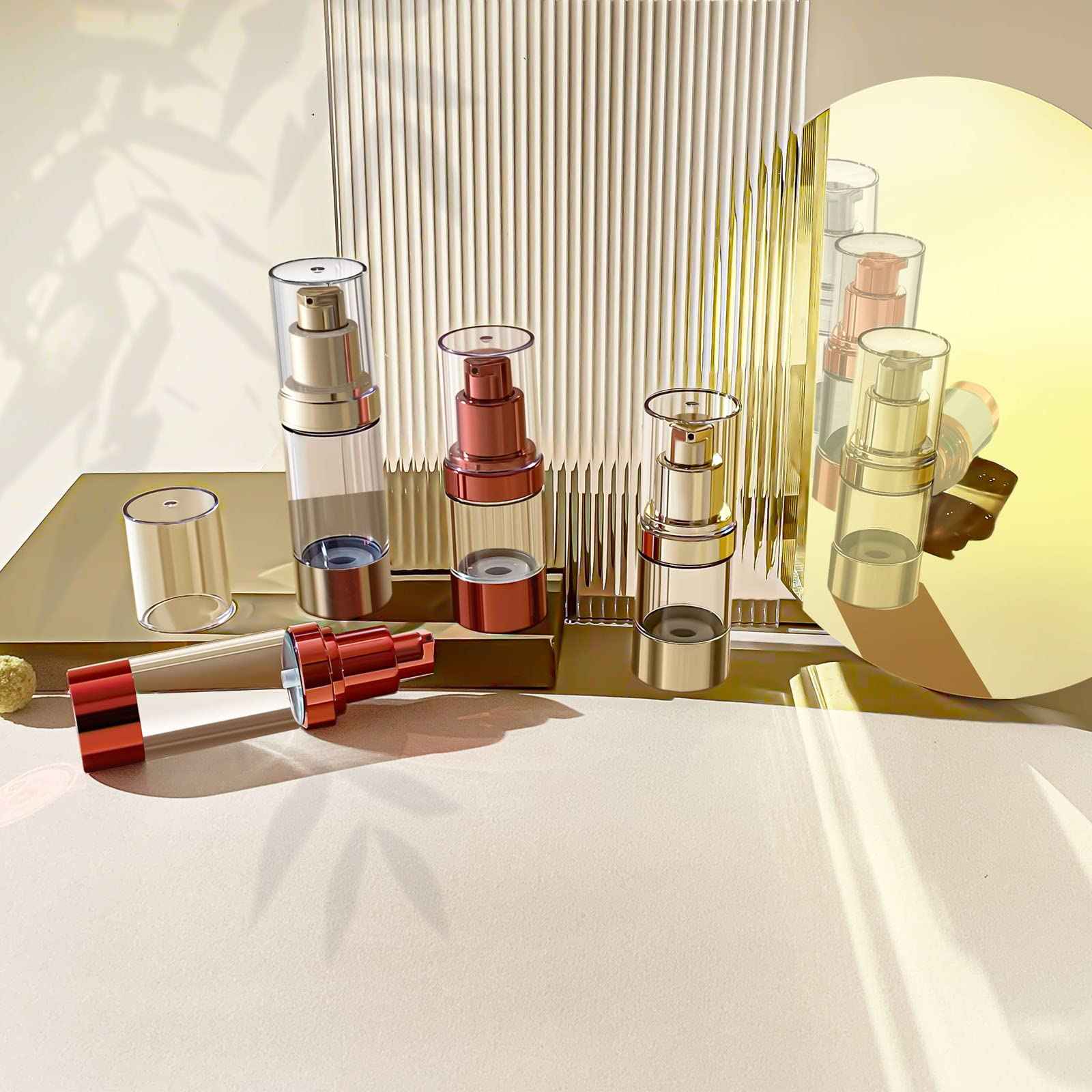 Lil Ray 1 OZ Refillable Airless Pump Bottle, Travel Lotion Container, Plastic Cosmetic Dispenser (12PCS,Rose Red)