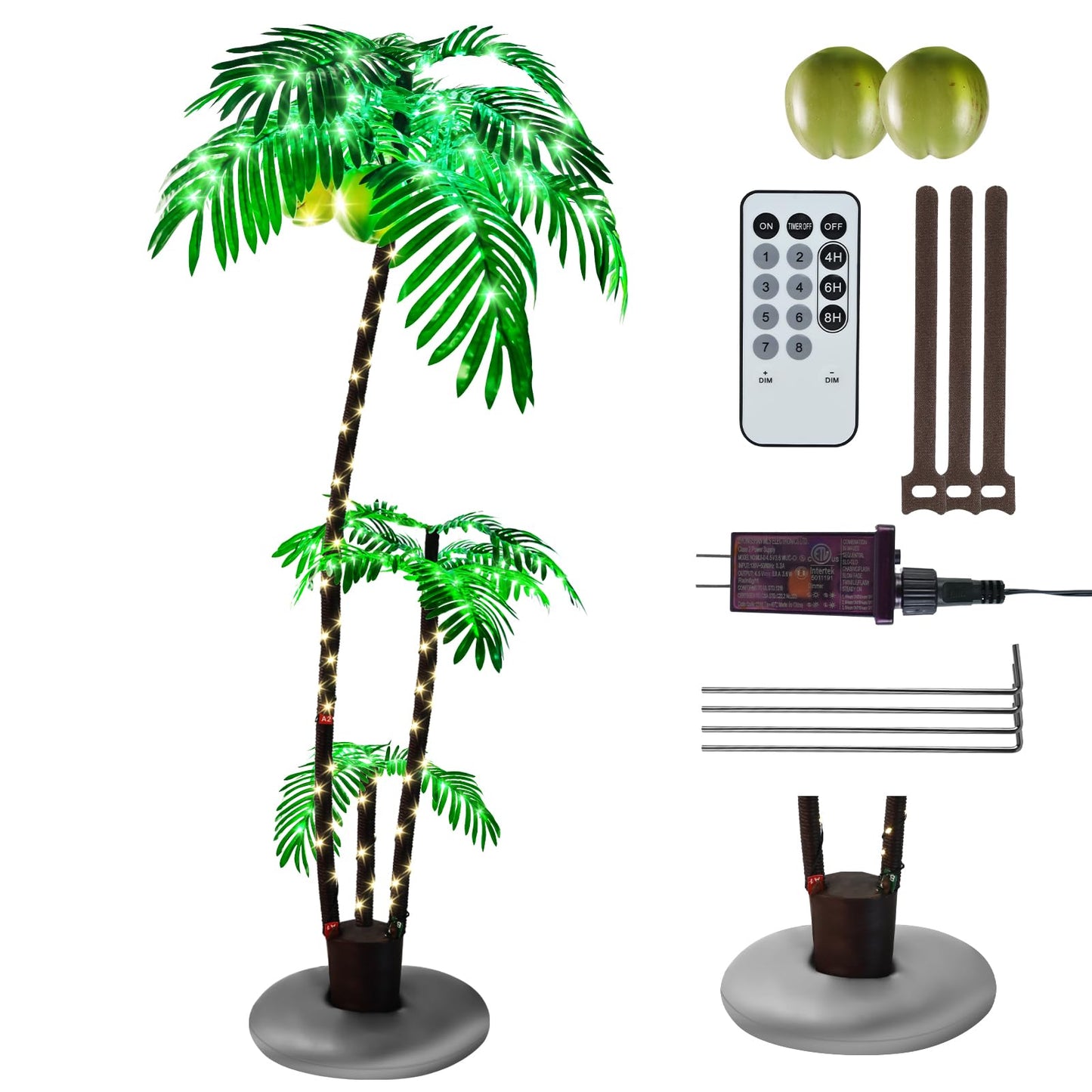 6FT Lighted Fake Palm Tree with 2 Trunks Artificial Palm Tree with LED Lights, for Home Decoration, Parties, Christmas, Nativity Scenes, and Outdoor Patios (6FT-3 Trunks)