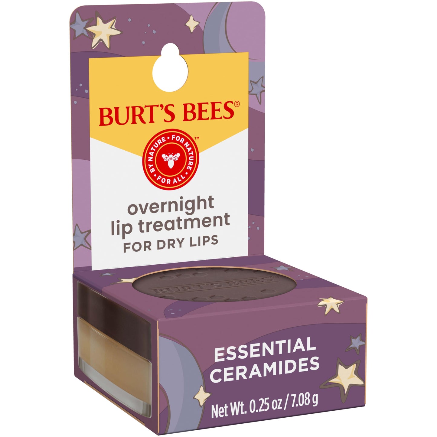 Burt's Bees Overnight Intensive Lip Treatment, 0.25 oz - Moisturizing, Restorative, Reduces Fine Lines, Vitamin E, Ceramides Oils, Leaping Bunny Certified, Compact Jar