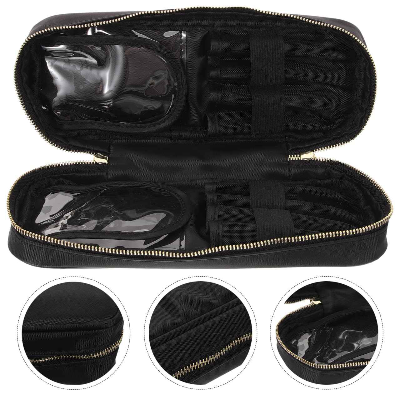 FOMIYES Portable Makeup Brush Bag Travel Makeup Brush Pouch Zipper Makeup Brush Storage Bag Black, 24.00X10.00X5.50CM, 1320H184KK