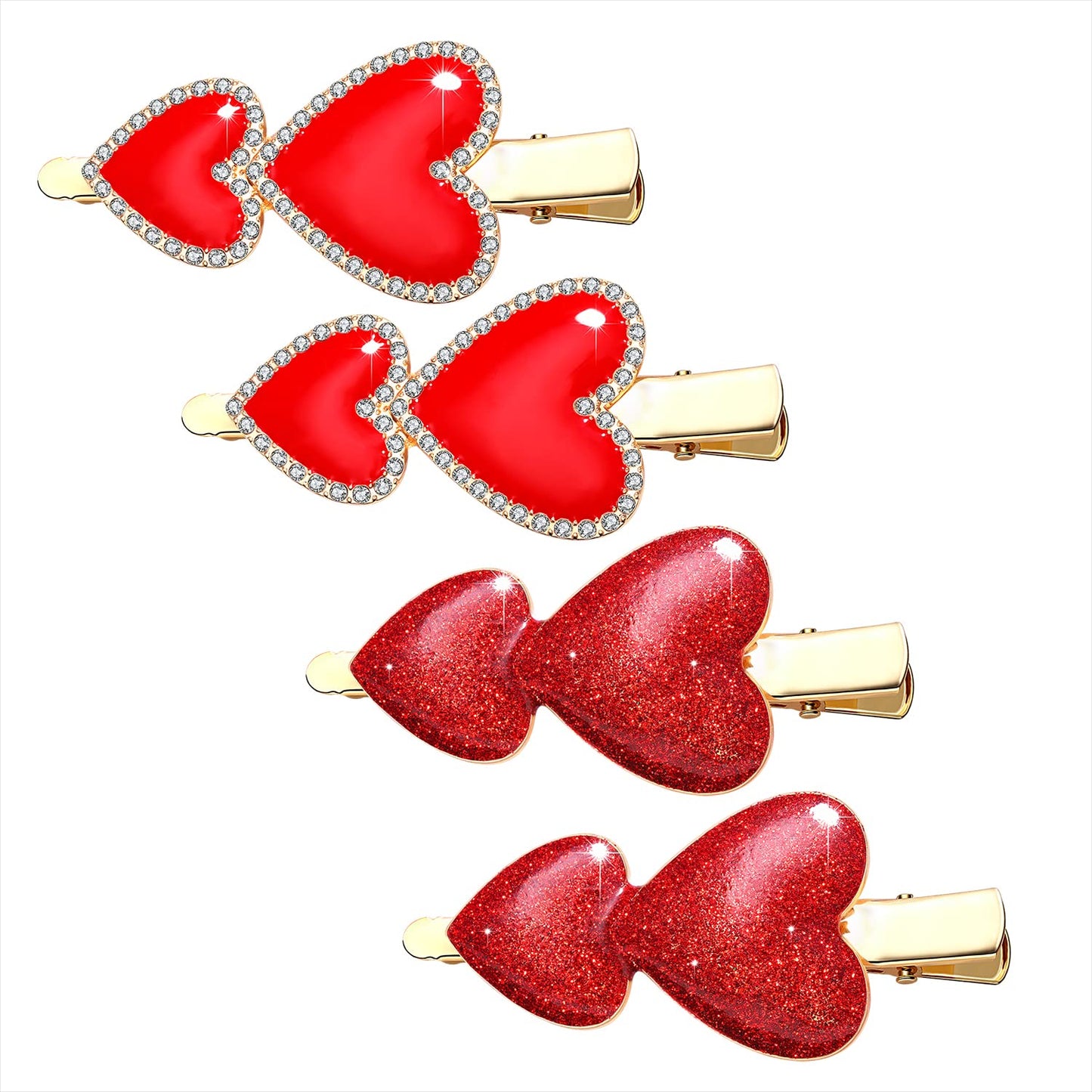 Valentine’s Day Heart Hair Clips Glitter Rhinestone Lovely Heart Hairpin Sparkly Enamel Double Heart Alligator Barrette for Woman Girl Headwear Accessories Valentine's Gift