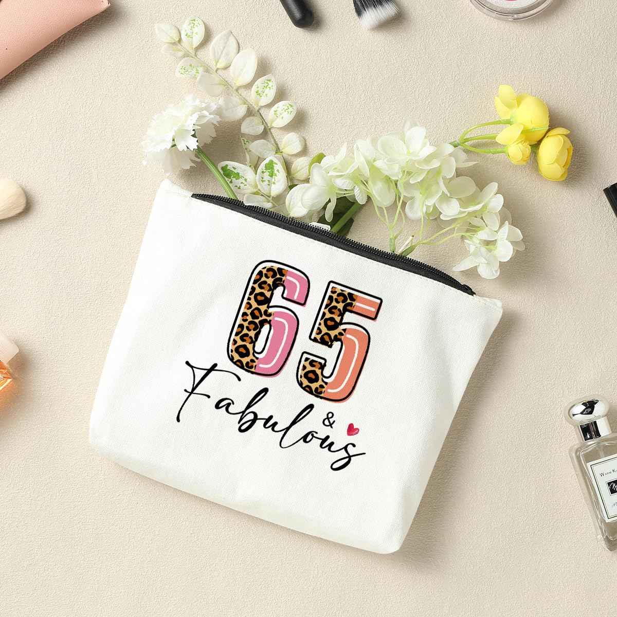 NBIAN 65th Birthday Cosmetic Bag, Leopard Print Makeup Bag, Perfect Travel Accessories for Women