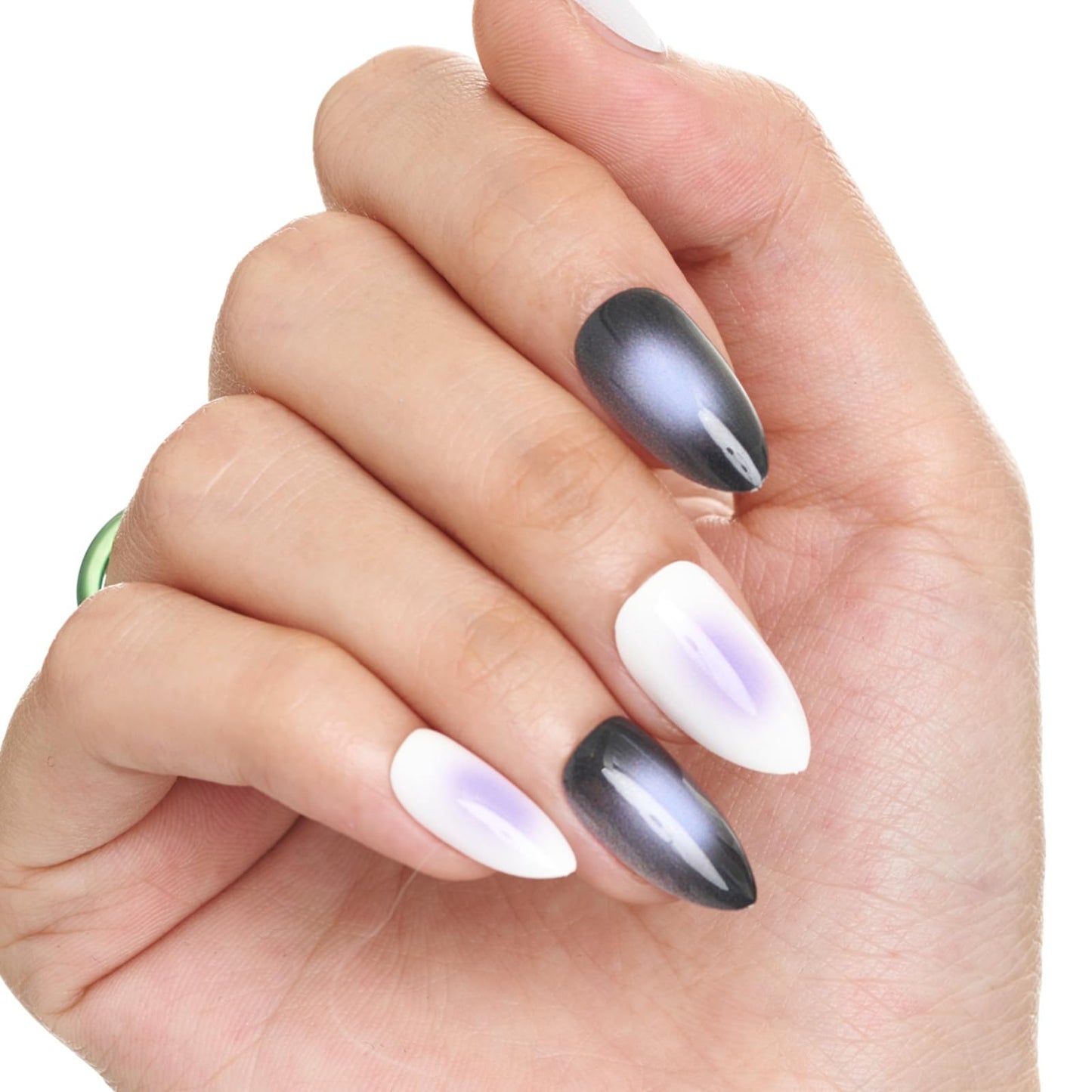 GLAMERMAID Press on Nails Short Almond, Summer Blush Blue Purple Glue on Gel Nails, Short Stiletto Acrylic False Nails Kits Reusable UV Finish Full Cover Stick on Nails for Women Gift