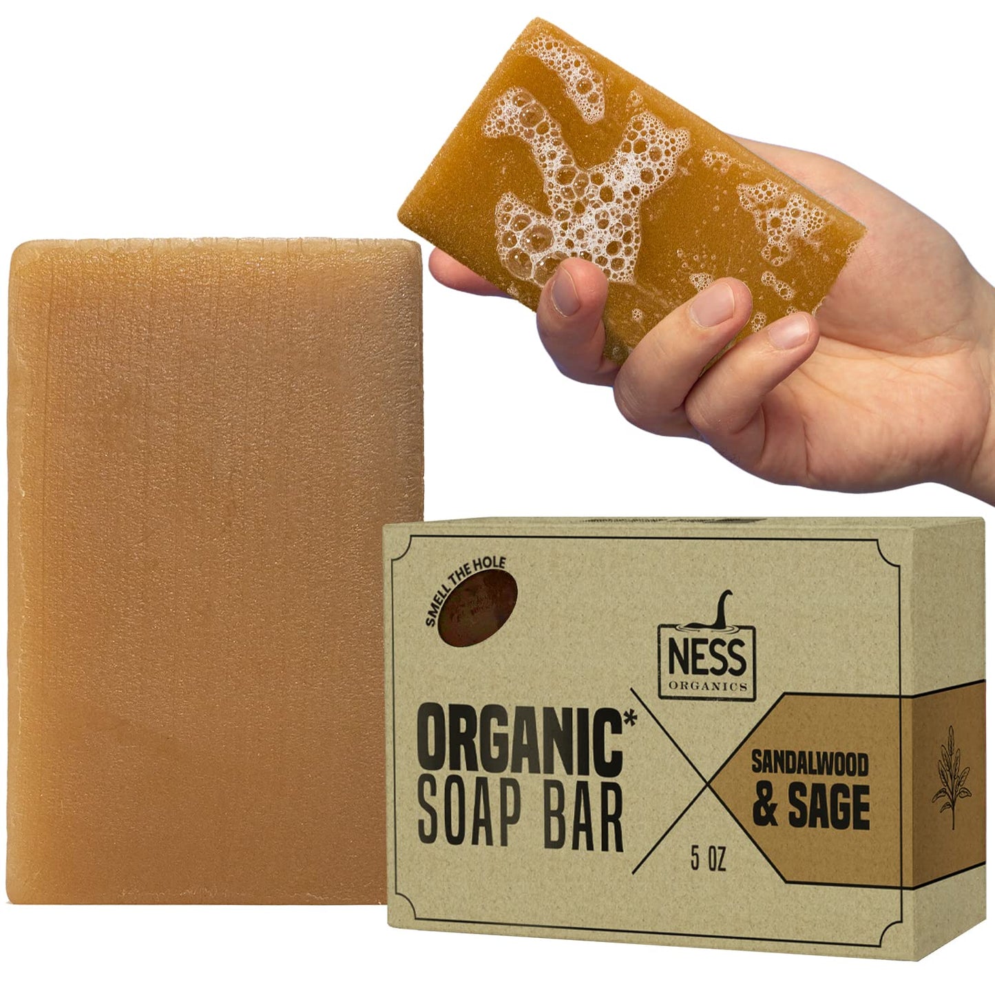 Ness Mens Soap Bar - Sandalwood & Sage Scent, Natural Soap For Men With Organic Ingredients, Mens Bar Soap With Essential Oils, Moisturizing Bar Soap For Men, Handmade In The USA, Cruelty Free, Vegan