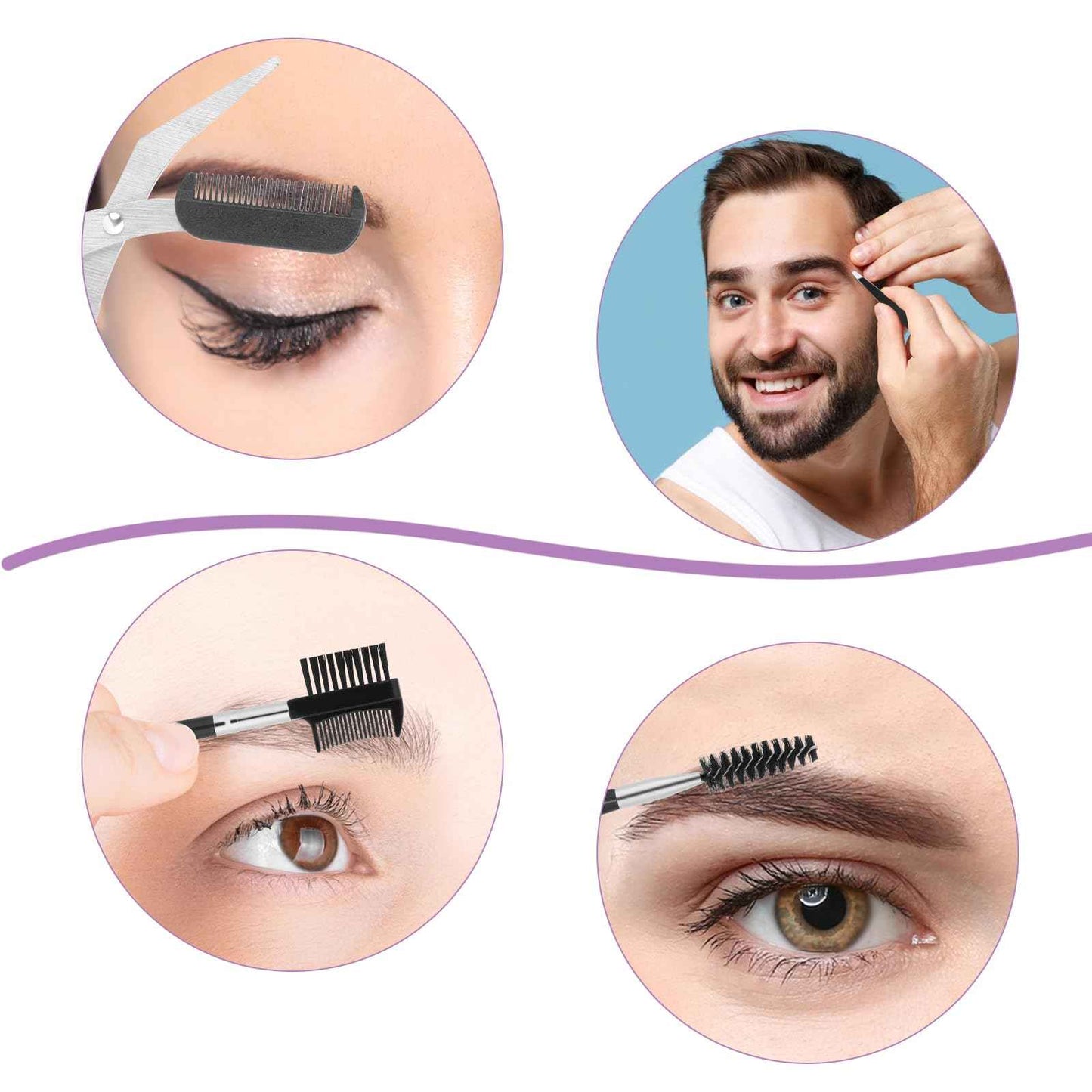 Professional Eyebrow Shaping Kit - 8-Piece Set With Leather Bag, Razor, Scissors, Brush for Women & Men