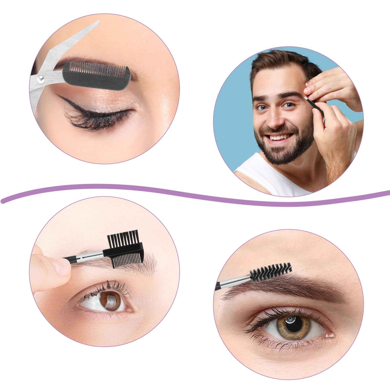 Professional Eyebrow Shaping Kit - 8-Piece Set With Leather Bag, Razor, Scissors, Brush for Women & Men