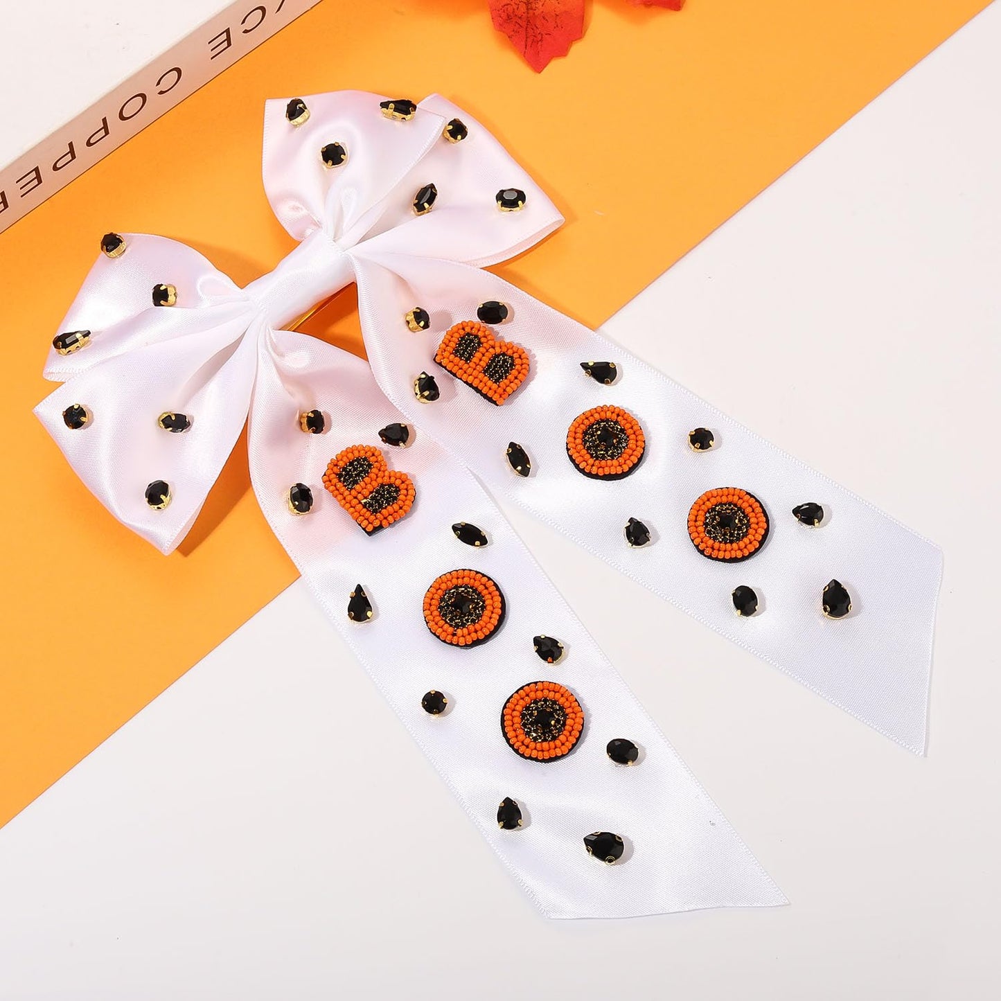 Halloween Hair Bows Boo Hair Bow Clips for Women Jeweled Halloween Cheer Bows Big Ribbon Hair Bows Barrettes Halloween Hair Clips Boo Accessories Halloween Outfits Party Favors (Pattern A2)