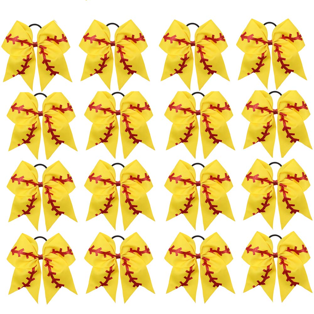 16PCS 8" Large Cheer Hair Bows Ponytail Holder Elastic Band Handmade for Cheerleading Teen Girls College Sports (16 Pcs) (Flag Red)