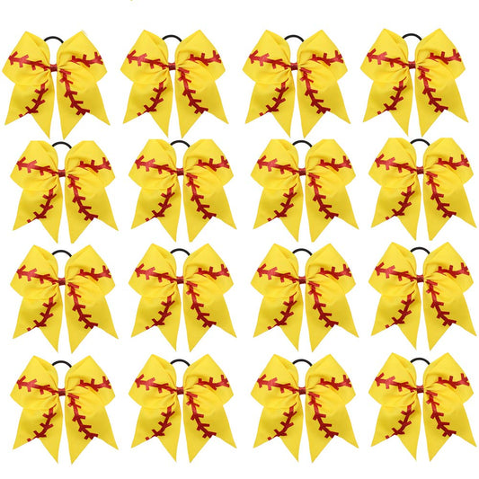 16PCS 8" Large Cheer Hair Bows Ponytail Holder Elastic Band Handmade for Cheerleading Teen Girls College Sports (16 Pcs) (Flag Red)