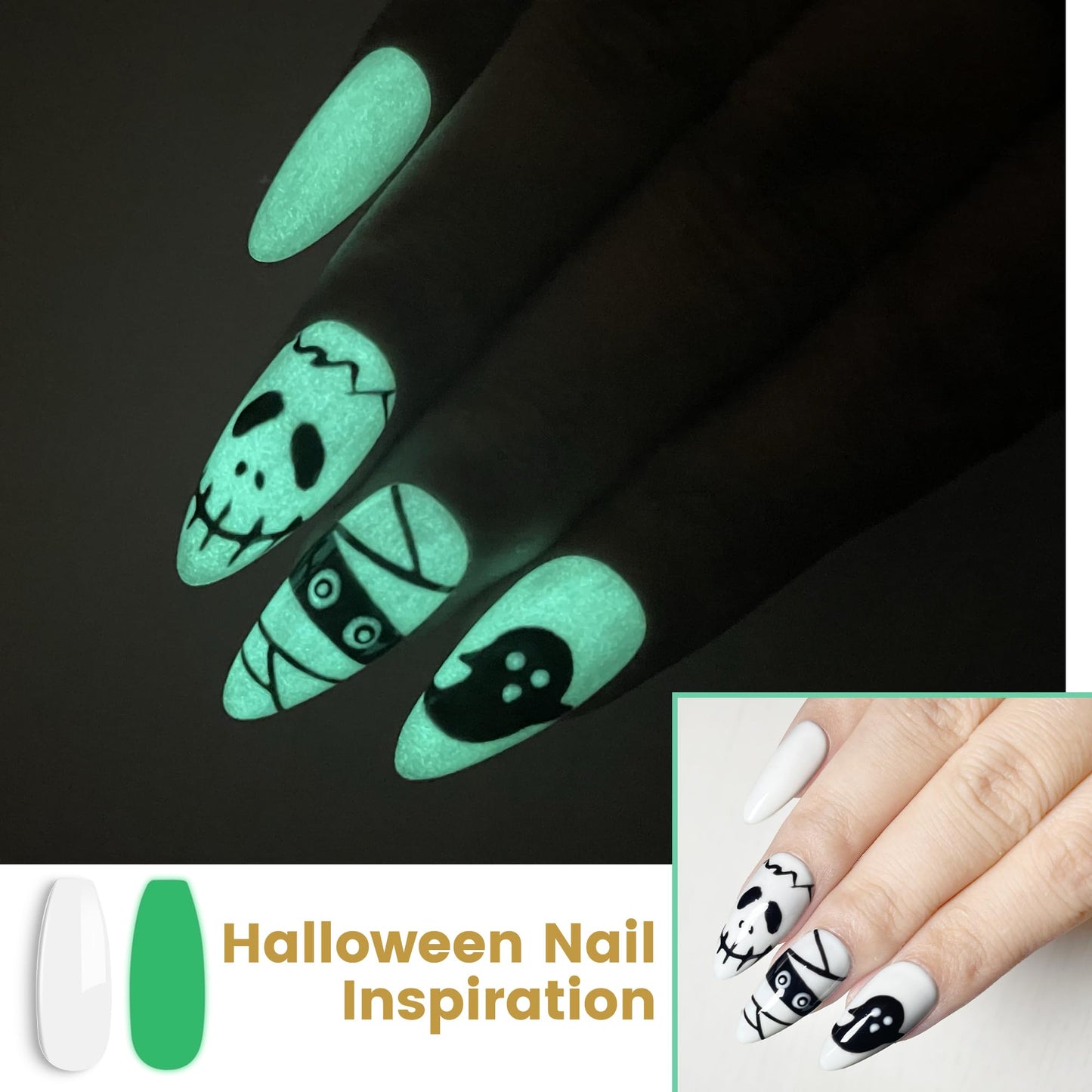 YTD Likomey Glow in the Dark Gel Nail Polish,15ml White Green Luminous Glow Effect UV Nails Gel,Fluorescent Bright Neon Shiny Salon Home DIY UV Manicure Nail Art Varnish,YG379