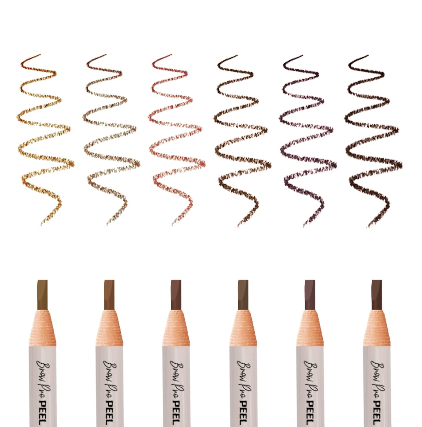 BRAWNA 6 Pcs Brow Pro Peel Off Pencils with 1 Sharpener - Waterproof Eyebrow Mapping Pencil - Microblading Supplies - Brown