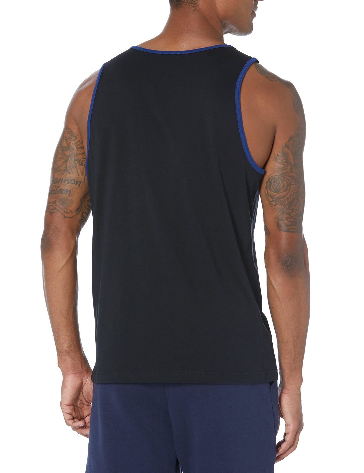 Amazon Essentials Men's Regular-Fit Tank Top, Black/Blue, X-Small