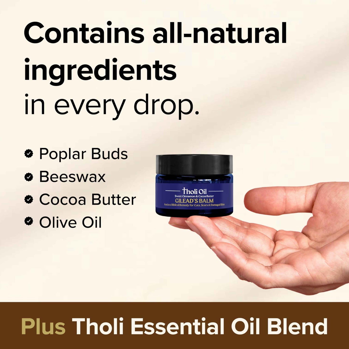 Tholi Oil Balm of Gilead Skin Repair Salve – Fast-Acting Natural Formula Soothes, Restores & Protects Dry, Damaged Skin – With Poplar Buds, Beeswax, Cocoa Butter