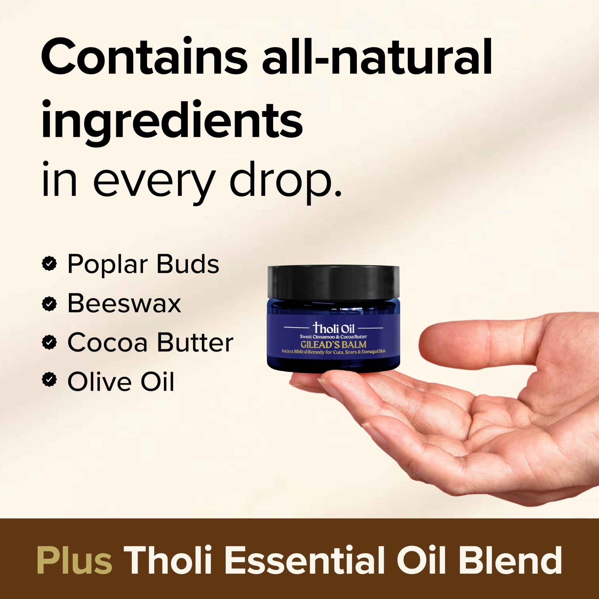 Tholi Oil Balm of Gilead Skin Repair Salve – Fast-Acting Natural Formula Soothes, Restores & Protects Dry, Damaged Skin – With Poplar Buds, Beeswax, Cocoa Butter