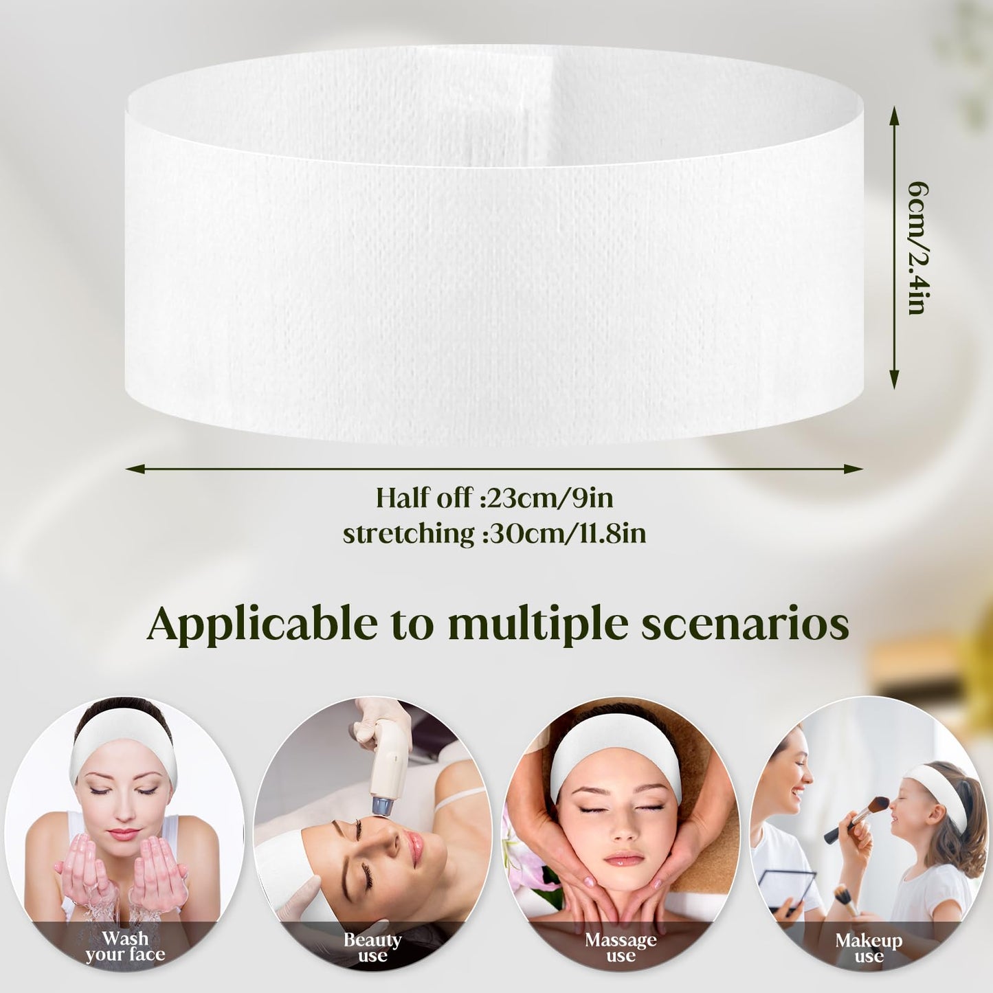 YUXIANLB 30 Pieces Disposable Spa Facial Headbands, Stretch Non-Woven Skincare Headband, Soft Skincare Hair Band with Adjustable Magic Tape for Women Girls Salons Esthetician Supplies (White)