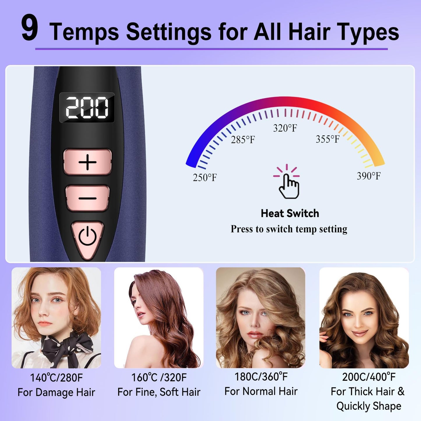 Thermal Brush, Heated Round Brush for Natural Curl,5 Heat Temps Negative Ion Hair Curler,Ionic Curling Iron Brush with Temperature Control, Volumizing Smoothing Hot Round Brush (1.5Inch)