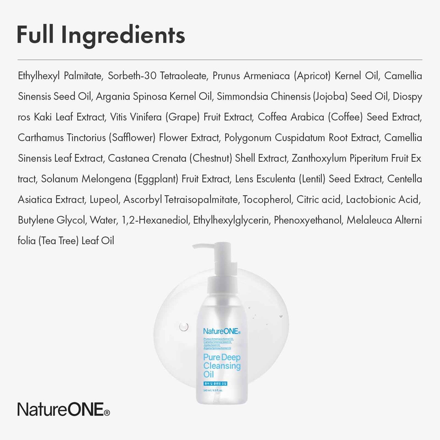 NATUREONE Pure Deep Cleansing Oil with AHA+PHA, Argan, Jojoba, Centella Asiatica, Blackhead Remover, Oil Based Cleanser for Face, Sebum Control, Pore Cleaner, Korean Skincare, 145ml, 4.9 fl. oz.