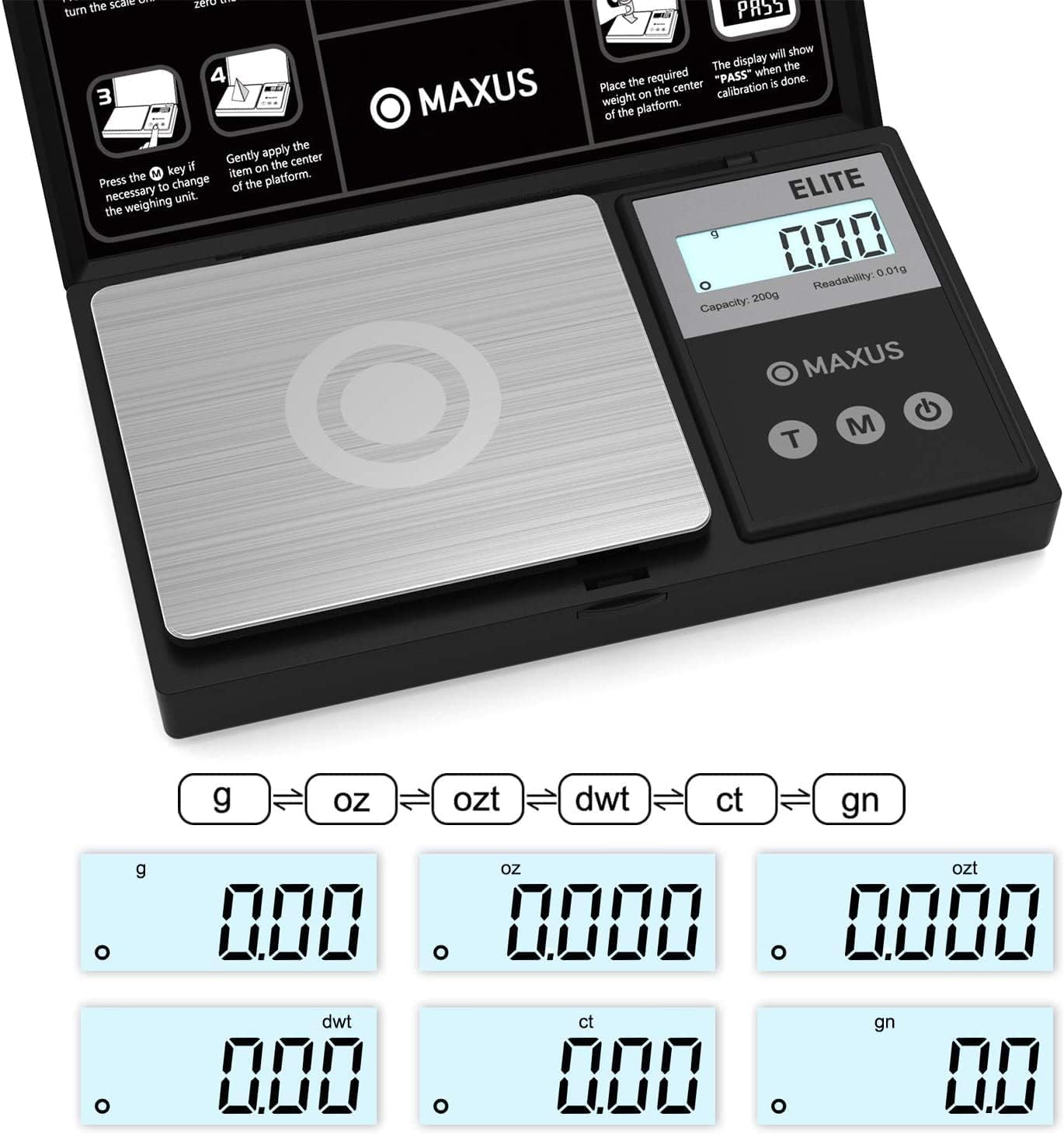 MAXUS Precision Pocket Scale 500g x 0.01g, Digital Gram Scale with Tray, Small Food Scale, Jewelry Scale, Ounces Grains Scale with Backlit LCD