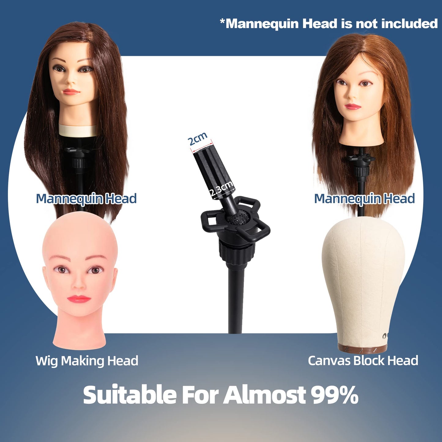 Goodofferplace GOODOFFER PLACE Wig Head Stand Metal Mannequin Head Tripod Stand Adjustable with Carrying Bag,30pcs T-PIN for Maniquins Head Manikin Head Training Canvas Block Head (Black)