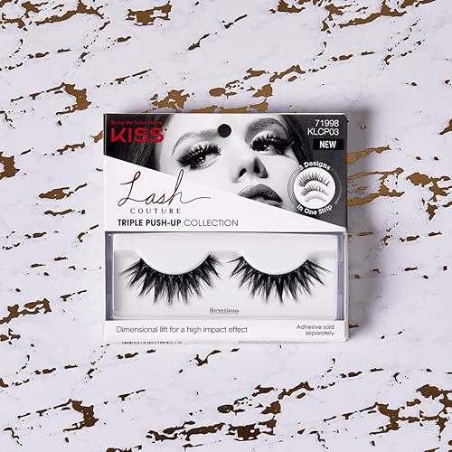KISS Lash Couture Triple Push Up Collection, 3D Volume False Eyelashes with Triple Design Technology, Multi-Angles & Lengths, Cruelty-Free, Contact Lens Friendly, and Reusable, Style Brassiere, 1 Pair