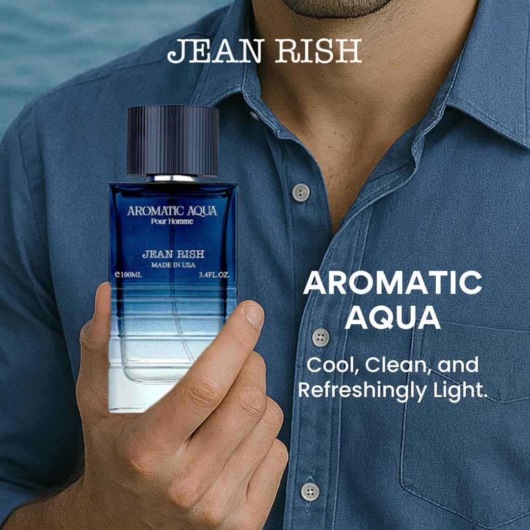 Jean Rish Aromatic Aqua Pour Homme, Eau de Parfum (3.4 Fl Oz / 100ml) with Grapefruit, Mint and Ginger Notes - Long Lasting and Luxury Fragrance, Made in USA