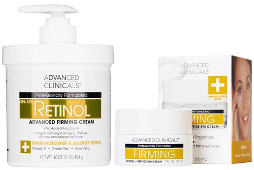 Advanced Clinicals Advanced Retinol Eye Cream Face Moisturizer With Peptides + Retinol Body Lotion Anti Aging 2pc Skincare Set For Women & Men, Fragrance Free, 2pc Set