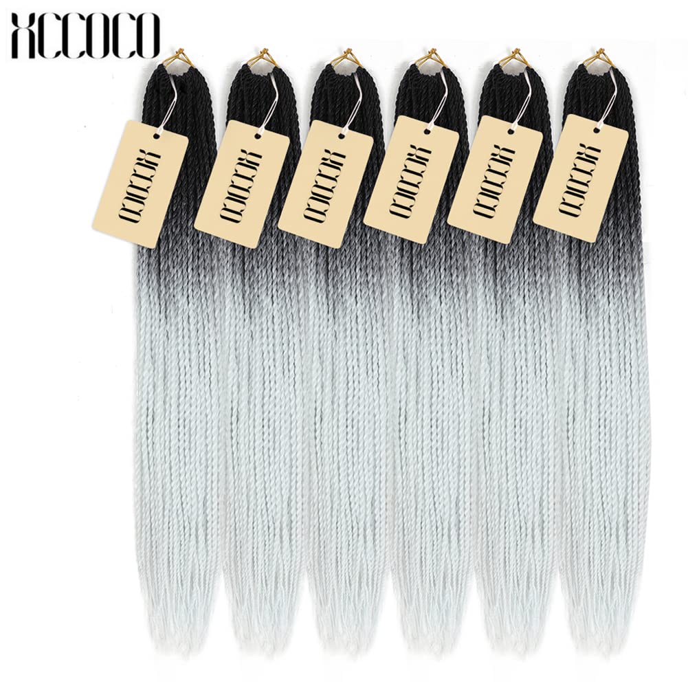 6Pack Senegalese Twist Crochet Hair Ombre White Box Braids Synthetic Hair Extensions 30Roots/Pack Small Havana Twist Crochet Hair 24inch(1B/White, 600g/Lot)