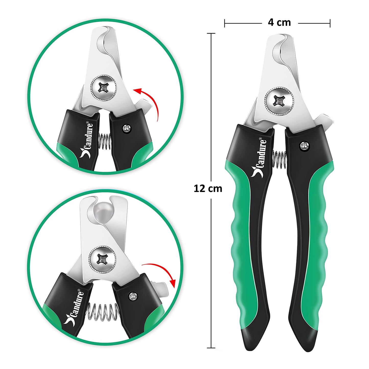 Candure Dog Nail Clippers Professional Pet Nail Clipper Suitable for Cats, Rabbits and Guinea Pigs - Safety Lock/Protective Guard to Avoid Over Cutting (Green, Medium to Small)