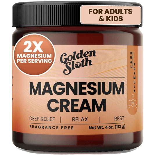 Golden Sloth Magnesium Lotion for Sleep, Muscle Soreness & Cramps Relief - Unscented - For Kids & Adults - 2 Types of Magnesium, Made in USA, All-Natural - Calming Magnesium Cream