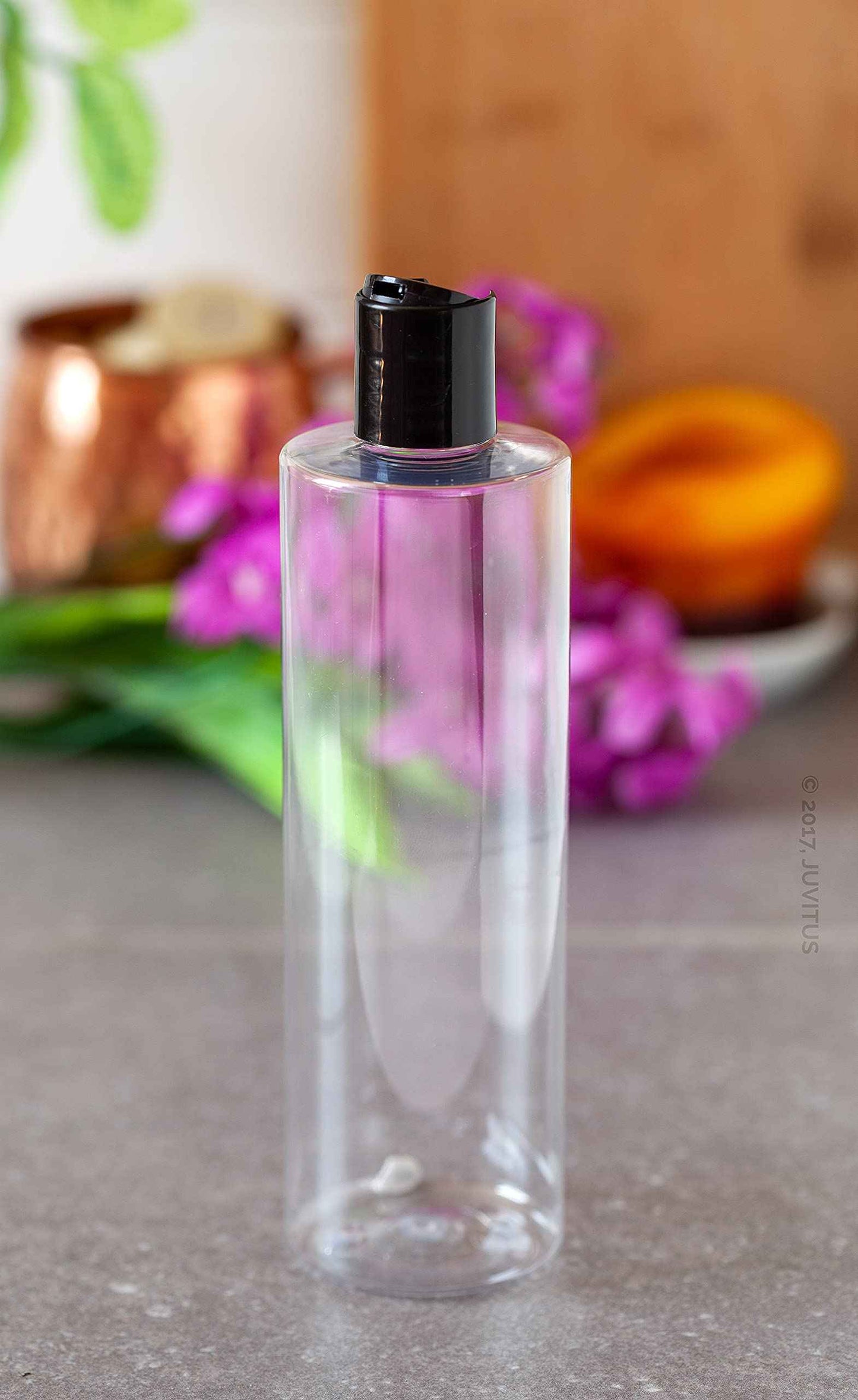 JUVITUS (12 pack) 16 oz Clear Cylinder PET Plastic Bottles with Disc Cap Lid