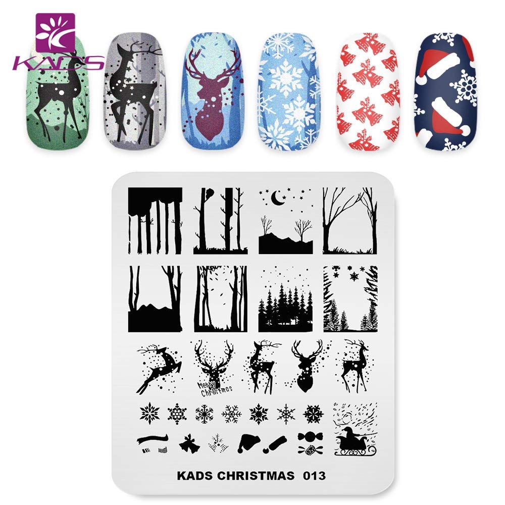 KADS 5pcs Nail Stamp Plates Set Nails Art Stamping Plates Leaves Flowers Animal Nail Plate Template Image Plate (Christmas 2)