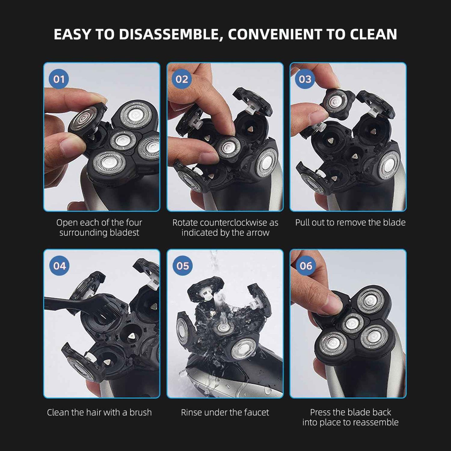 Freedom Grooming Bald Head Shaver Replacement Blades - Premium 5 Blade Shaver Heads for Bald Men, 3 Cleaning Brush, 3 Pack