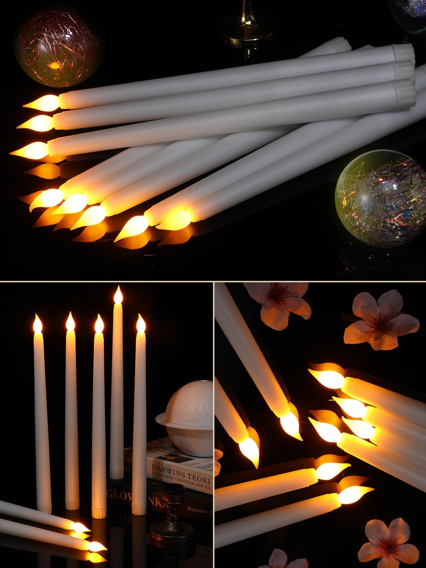 36 Pieces Flameless Taper Candles 11 Inch Flickering Candle Lights Faux LED Candles Battery Operated Candles Electric Fake Candles for Christmas Halloween Birthday Wedding Party Supplies (White)