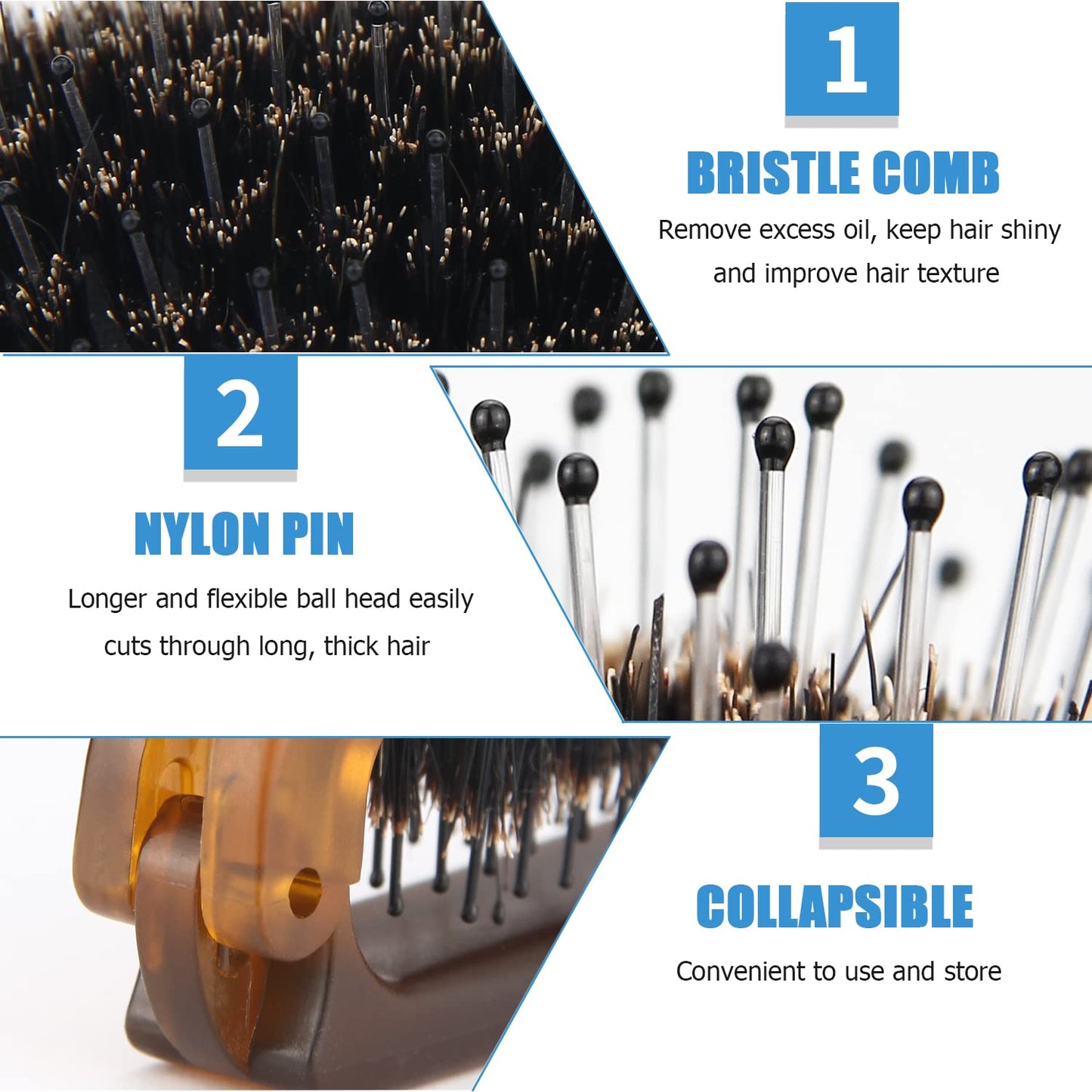 Travel Folding Hair Brush, Collapsable Portable Pocket Boar Bristle Hair Brush for Thin Thick Hair, Mini HairBrushfor Men Women Kids Thick Thin Curly Straight Wet Dry Hair Restore Shine