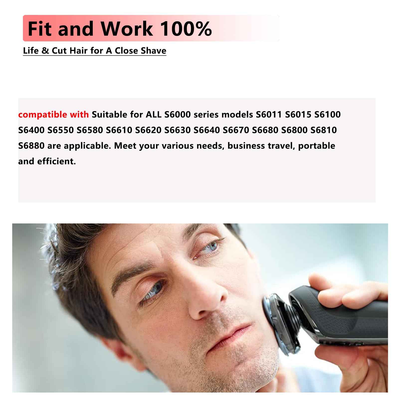 SH60 Replacement Blades Series 6000 Compatible with Philips Norelco 6000 Replacement Heads,for Series 6000 Electric Shaver Razors Blades S6850/85,S6880/81,S6810/82 etc Model,With Cleaning Brush